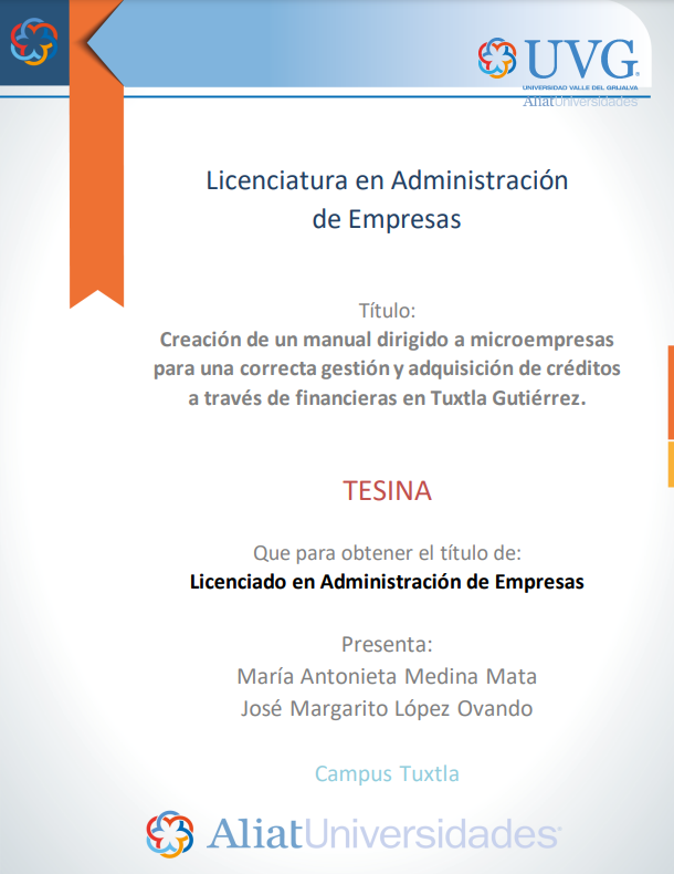 Creación de un manual dirigido a microempresas para una correcta gestión y adquisición de créditos a través de financieras en Tuxtla Gutiérrez.
